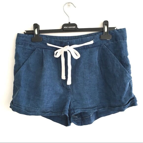 ARITZIA Wilfred Linen Shorts Tie Waist Allegra Blue 4 - Picture 1 of 3